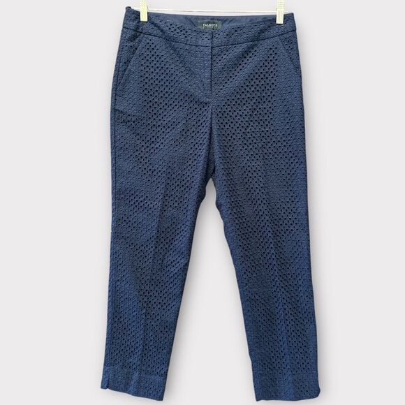 Talbots Womens Signature Eyelet Pants Navy Blue Cut Out‎ Slim Cotton Preppy Sz 6 - Picture 1 of 13